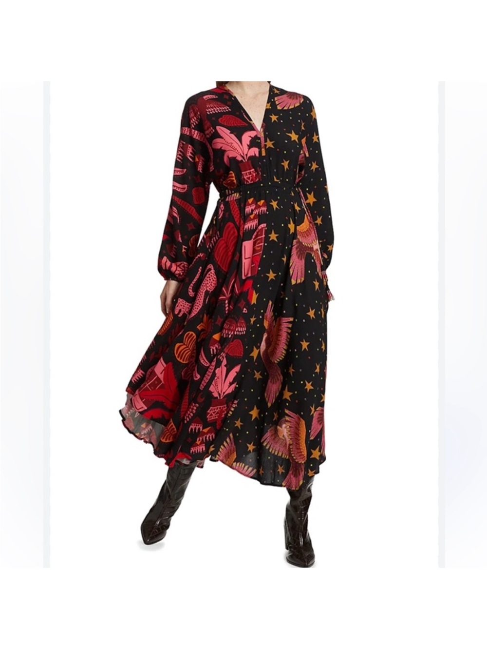 FARM RIO MIXED BLACK PRINTS MAXI DRESS SIZE L NWT